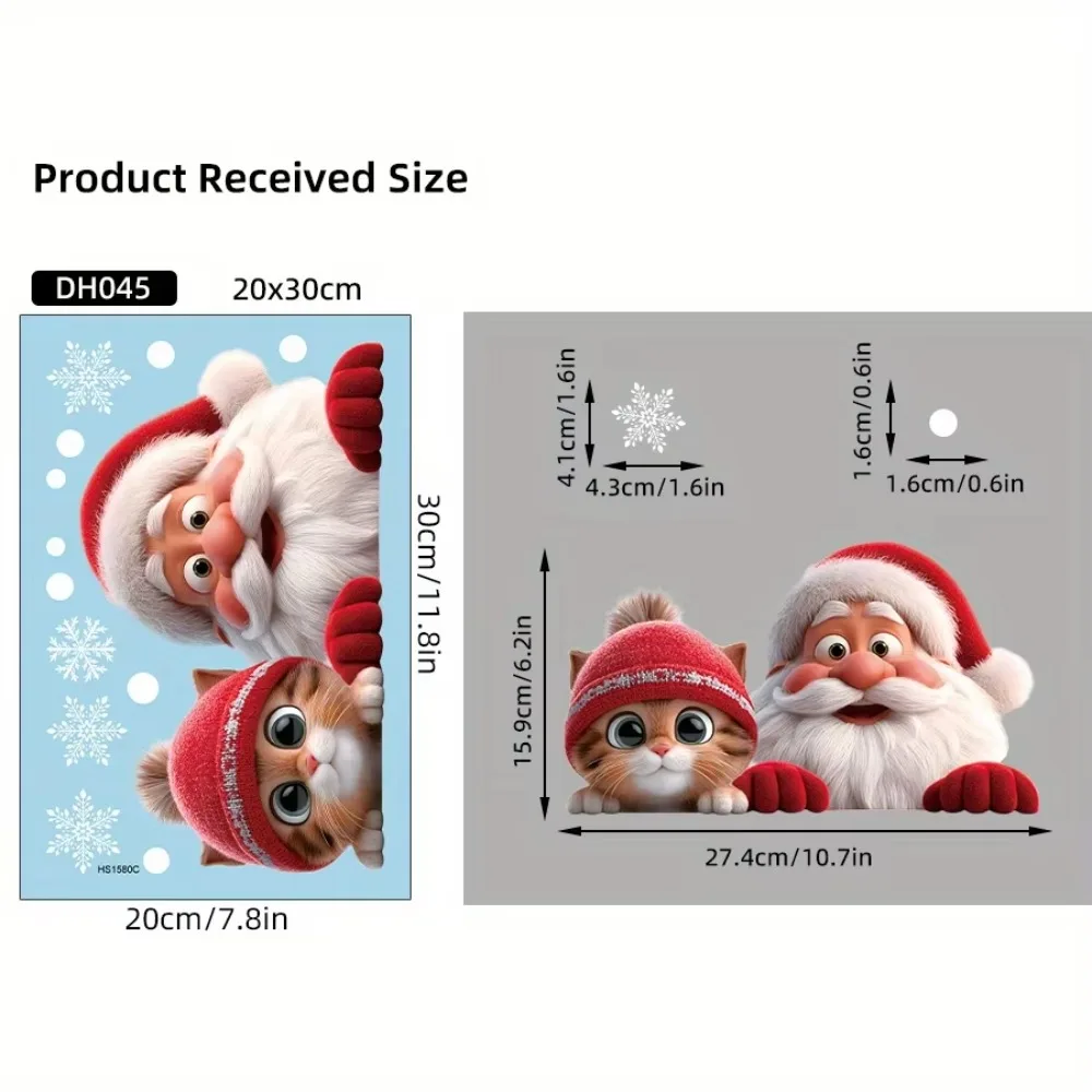 Santa Claus Glass Sticker 20x30cm Removable Christmas Window Stickers Cartoon Cat Window Clings