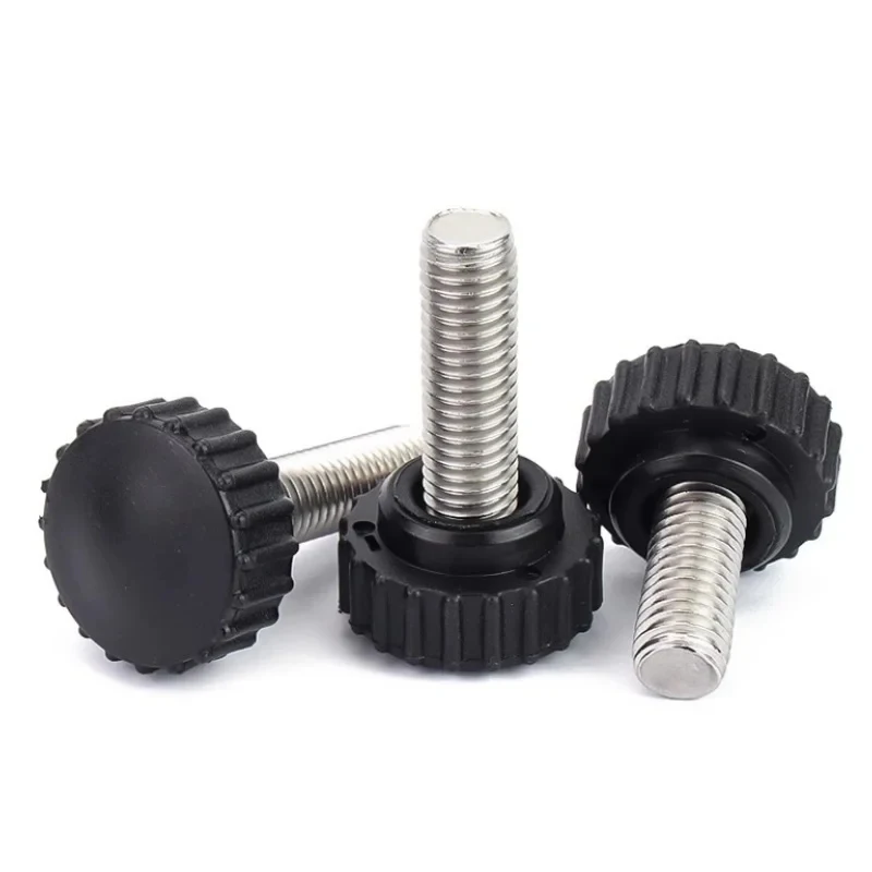 

M3-M10 304 Stainless Steel Knurled Nylon Thumb Screws / Black Round Head Hand Tighten Screws for Machinery & Furniture