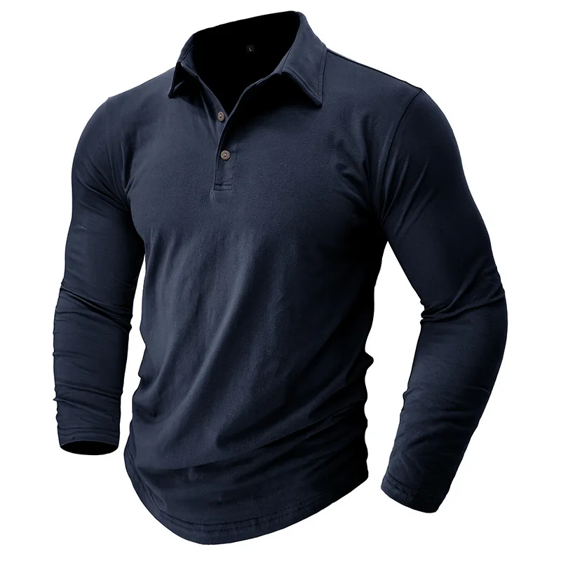 America Style Spring Fall Fashion High Quality Men Cotton Casual Polo Shirt Outdoor Solid Color Simple Basic Long Sleeve T-shirt