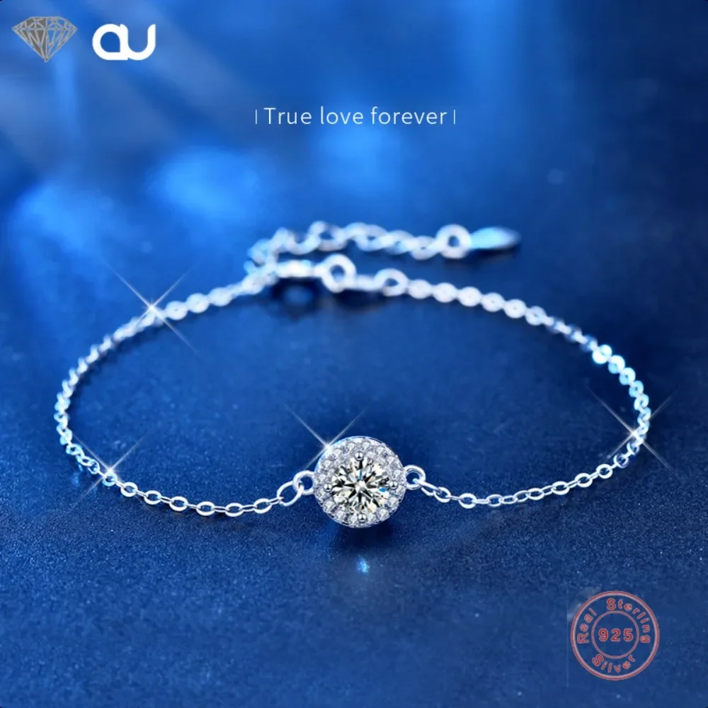 Classic Moissanite Bracelet for Charm Women Design 0.5/1CT White Silver Four-leaf Clover Bracelets Party Bangles Jewelry Gift