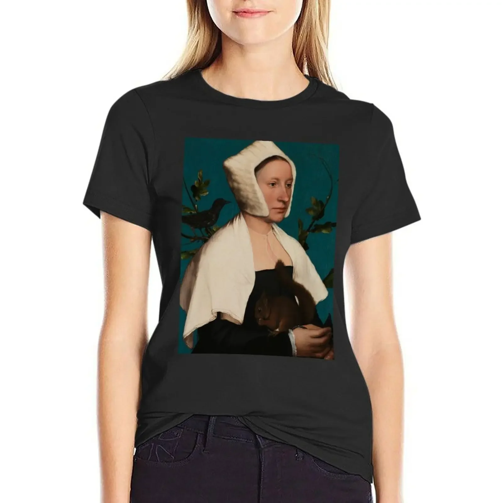 

A Lady With A Squirrel and A Starling by Hans Holbein the Younger T-shirt vintage clothes funny Women's clothing