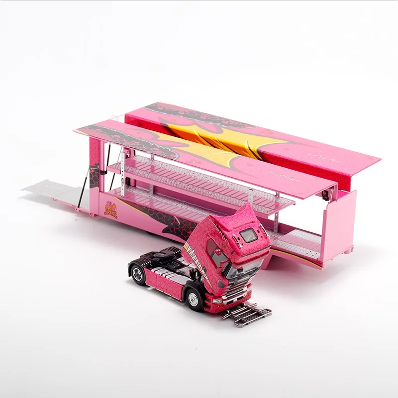 

1:64 Scania S730 dinosaur die-cast alloy double-layer transport truck model, boys' festival gift toy, adult decorative item.