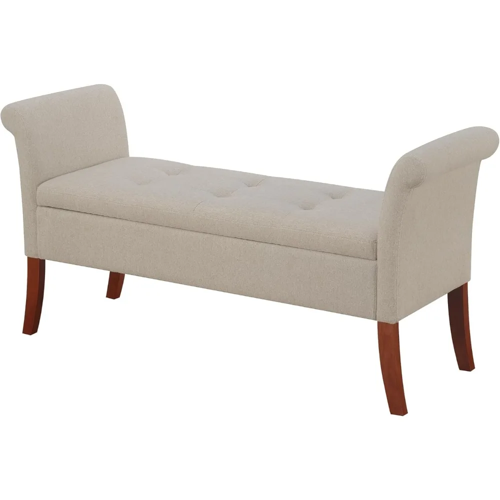Transitional Style Upholstered Storage Bench 51.5 - Comfortable Ottoman for Living Room Window Seating