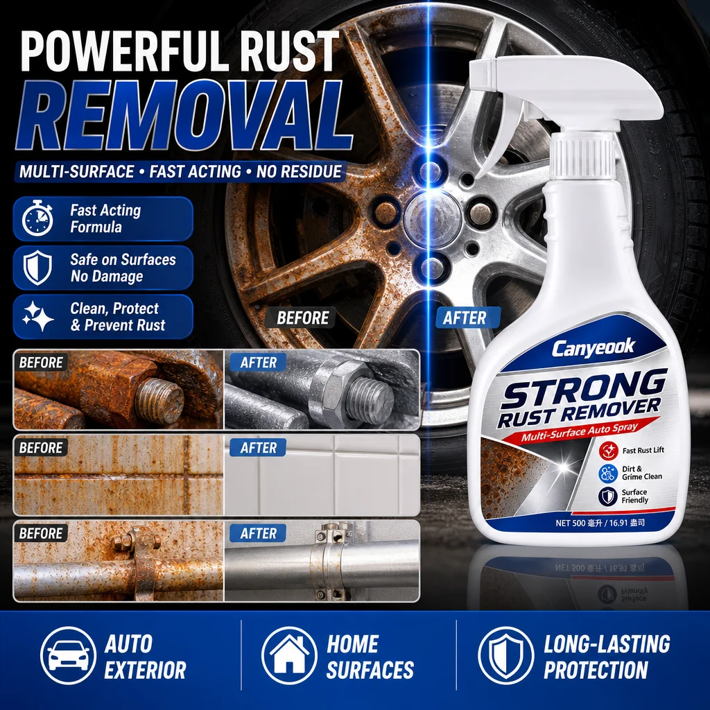 CANYEOOK Rust Remover Spray 500ml - Remove Rust Stains Dirt from Metal Tile Car Home Multi-Surface Quick-Acting No Residue