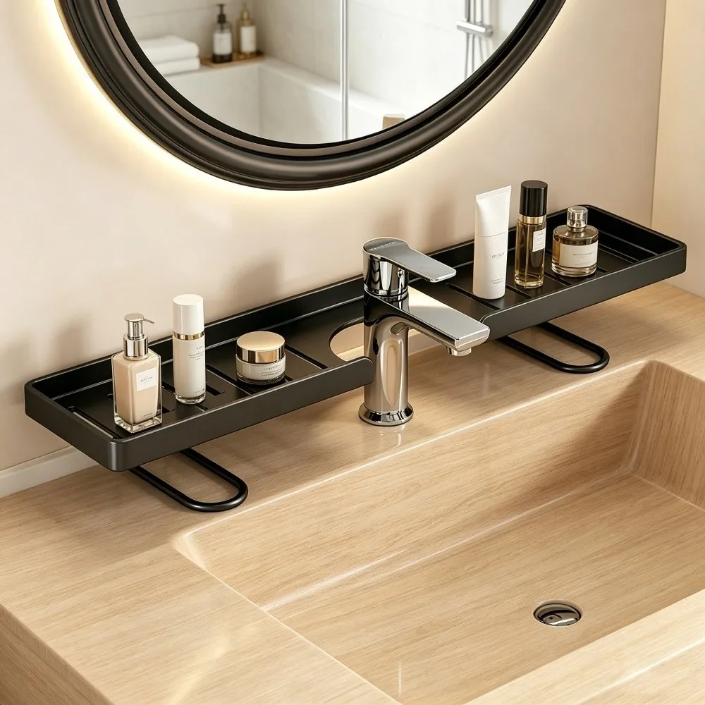 

Minimalist Bathroom Storage Rack Rustproof Waterproof Faucet Storage Shelf Water Drainage Space Saving Cosmetic Storage Box