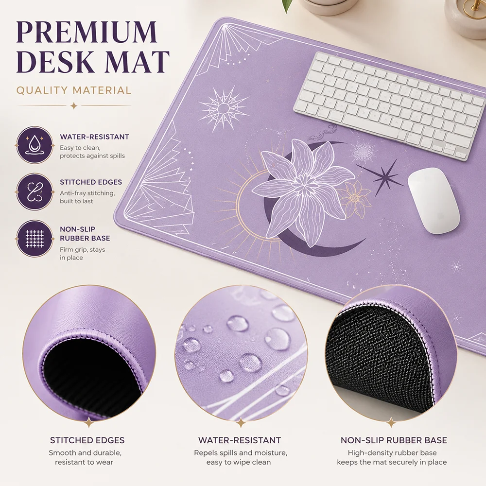 Mystic Moon Phase Desk Mat Large Mouse Pad  Non Slip Keyboard Mat for Computer Office Gaming Desktop Decor Holiday gifts