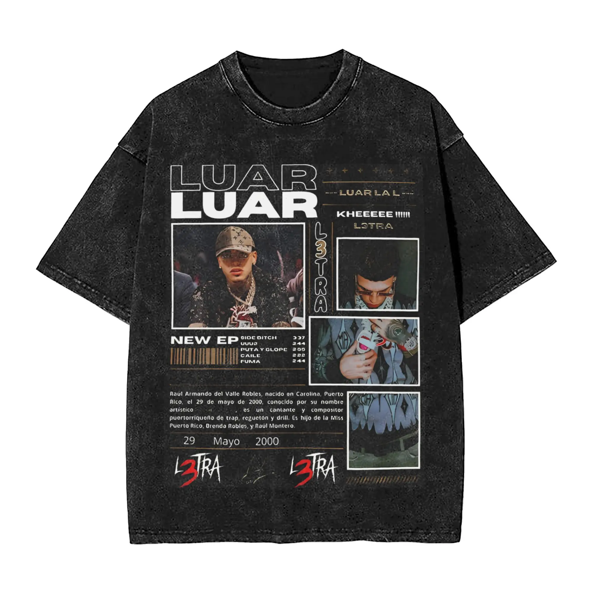 

Luar La L Singer Rapper Washed Футболка Ретро Уличная одежда для мужчин Женщин Рок-музыка Футболки большого размера 100% хлопок