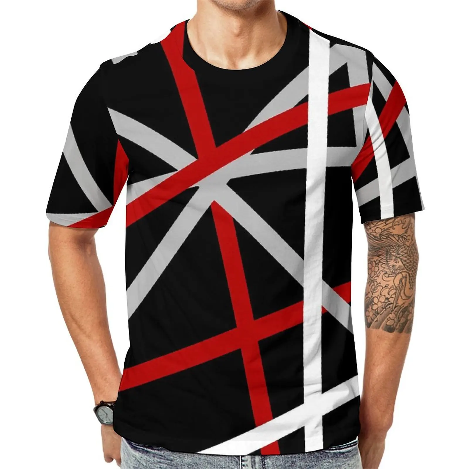 Men Van Halen T-Shirt Abstract Lines Fashion T-Shirts Short Sleeve Custom Tops Hot Sale Summer Funny Oversized Tees