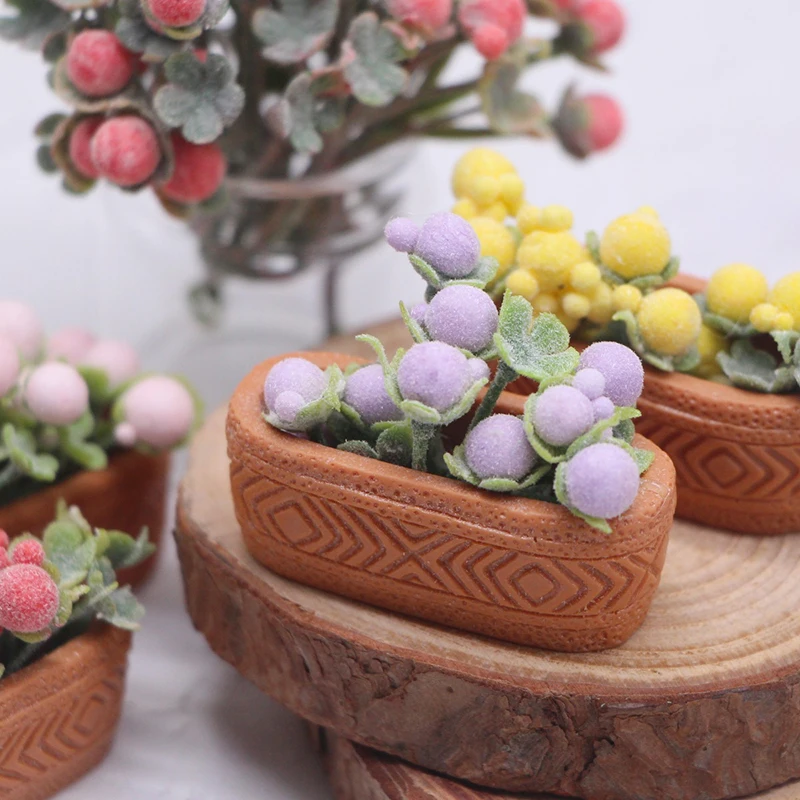 1:12 Dollhouse Miniature Plant Potted Plant Greenery Bonsai Simulation Flowerpot Floral Basket Model Balcony Garden Decor Toys