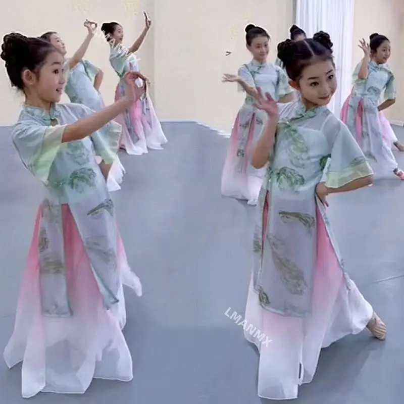 

Children's Classical Dance Crown Jade Dance Dress Cheongsam Performance Dress for Girls