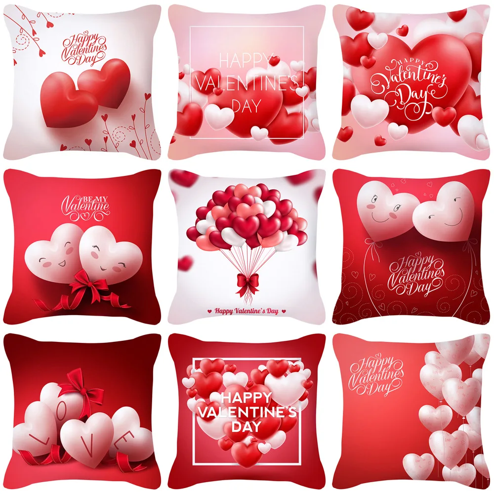 

Valentine's Day Gifts Red Sweetheart Love Printed Pillowcase Heart Balloons Printed Cushion Covers Home Decorative Pillow Cover