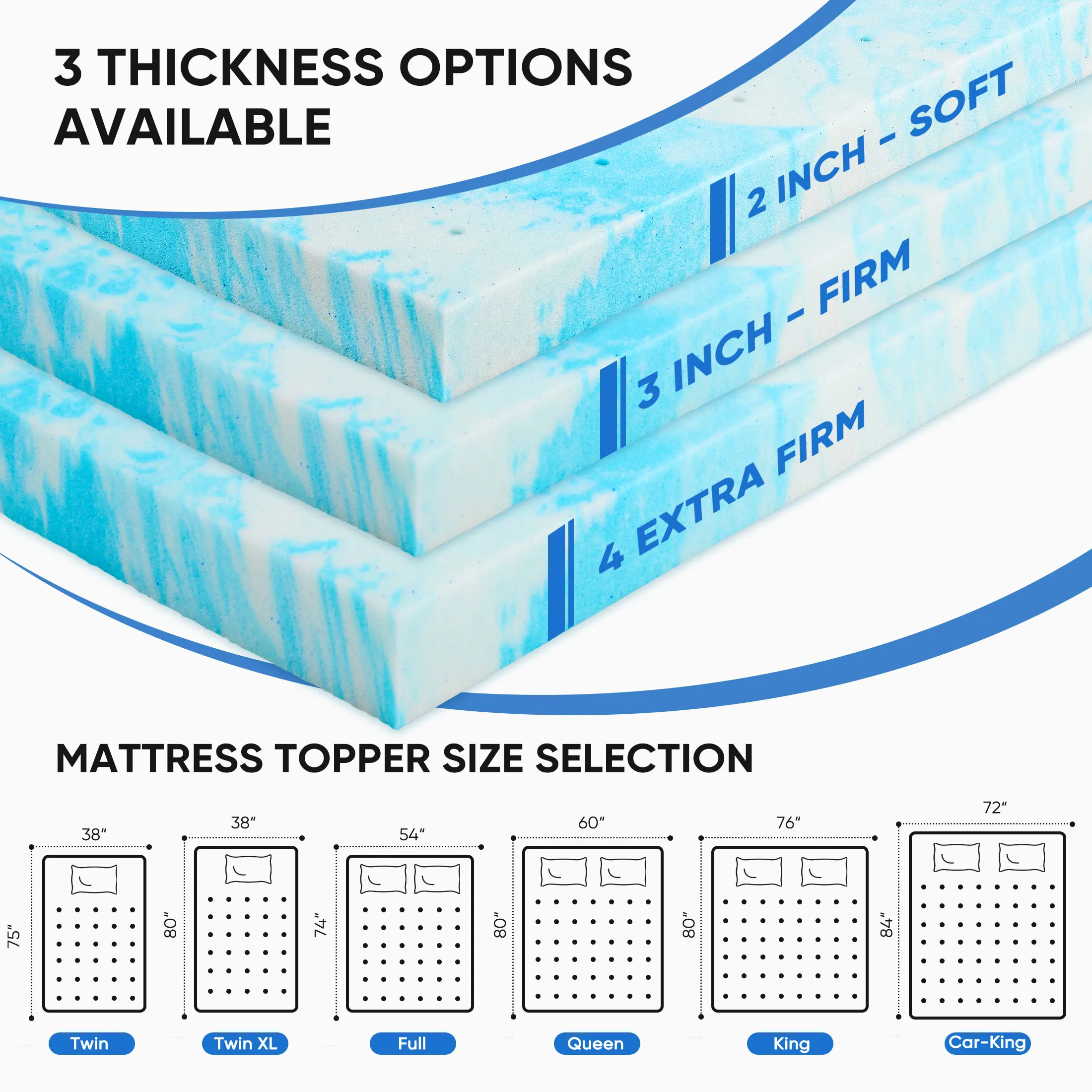 JHK 2-4 Inch Gel Memory Foam California King Mattress Topper  Cooling Mattress Soft and Breathable Bed Topper Bedroom Furniture