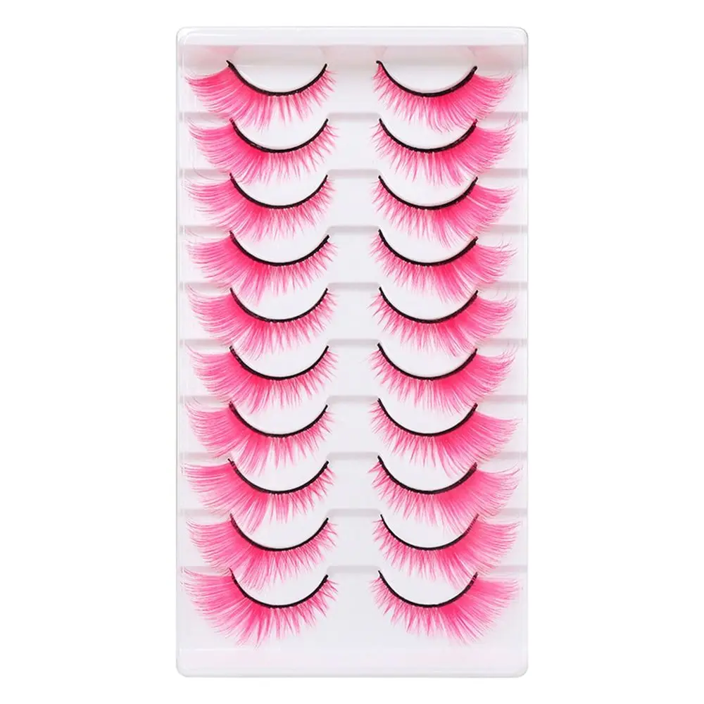 10 Pairs Dramatic Look Colored Lashes Soft Fluffy Colorful Cat Eye Eyelashes Red Green Pink Blue Yellow Fake Eyelashes