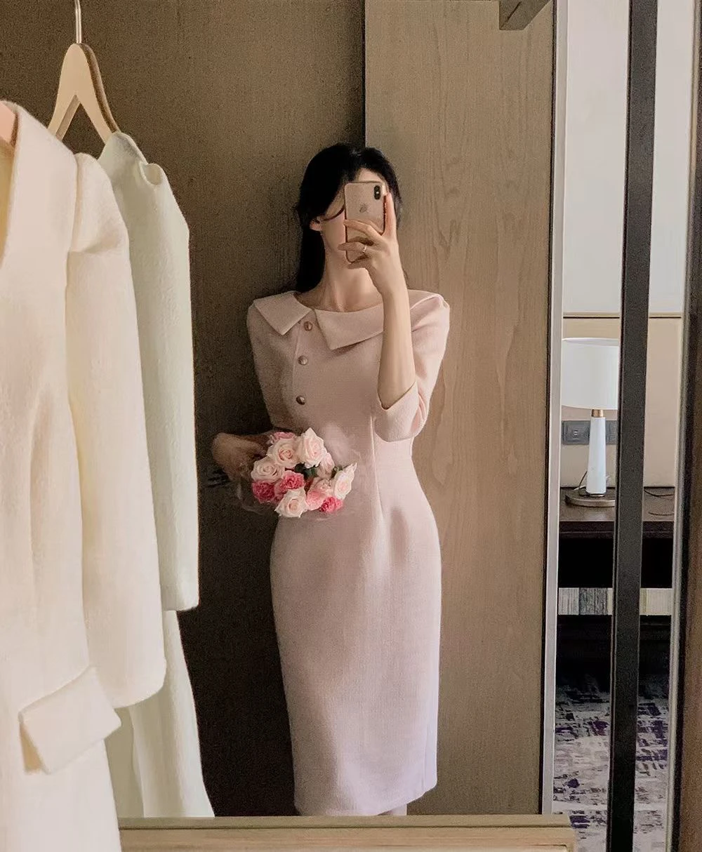 

Ele Pink Slimming Dr Sister Fa Gentle Sister Soft Little Aba Long Sve Cotton Polyester Blend Summer Faion