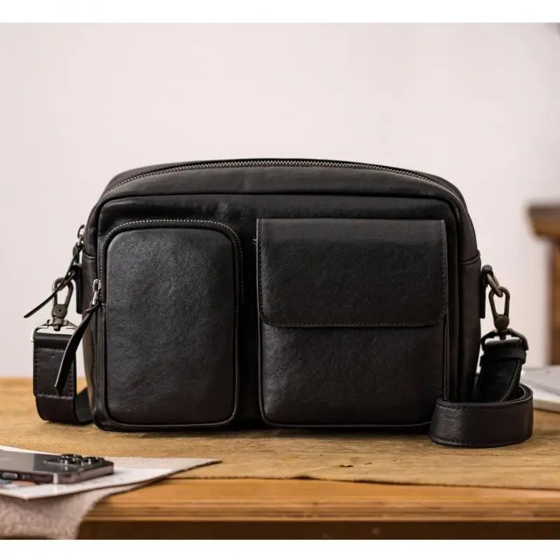 

outdoor daily work commuter first layer cowhide men's messenger bag fashion casual luxury genuine leather black shoulder bag