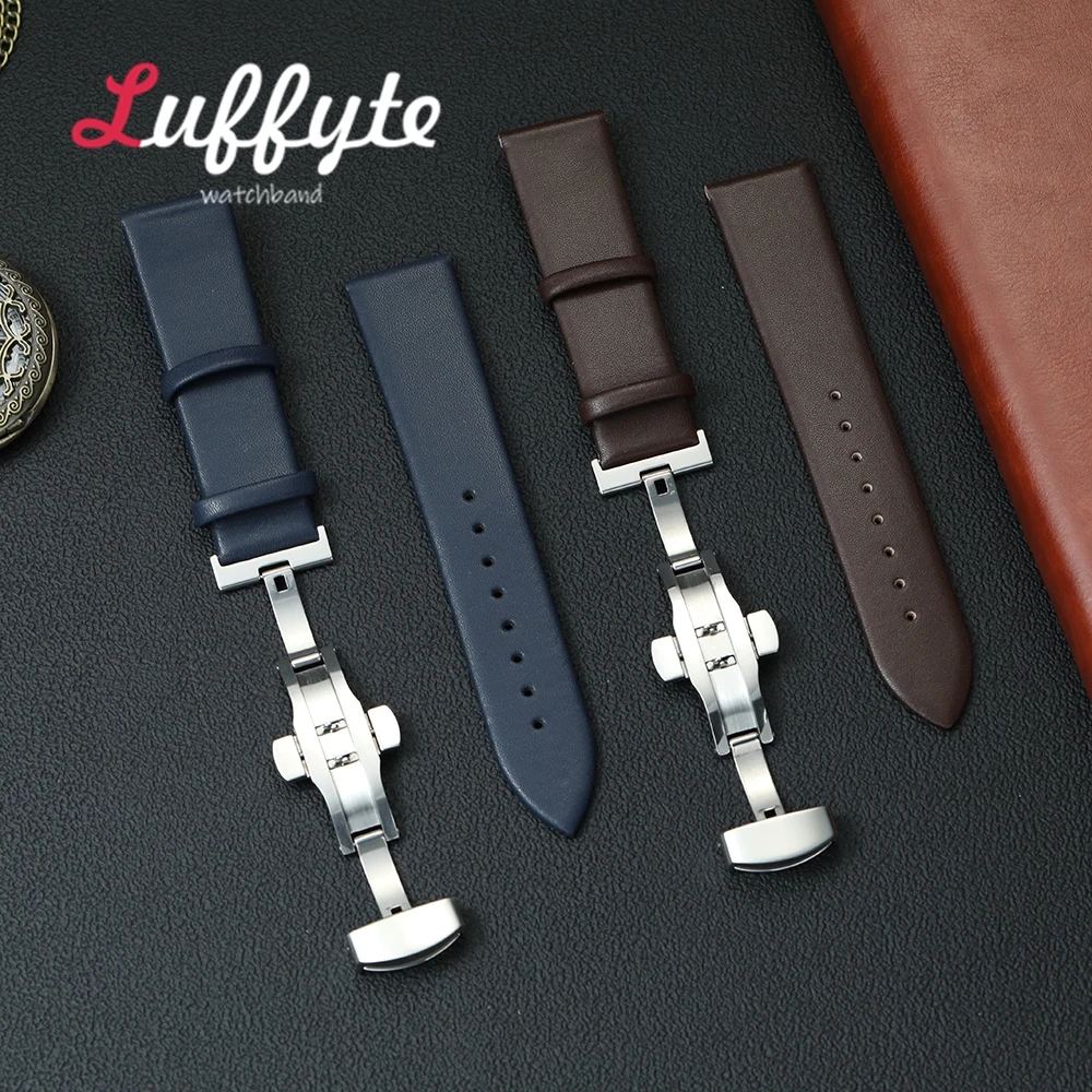 Lässiges, ultradünnes PU-Lederarmband, 18 mm, 20 mm, 22 mm, für Herren und Damen, Business-Armband mit Edelstahl-Schmetterlingsschnalle