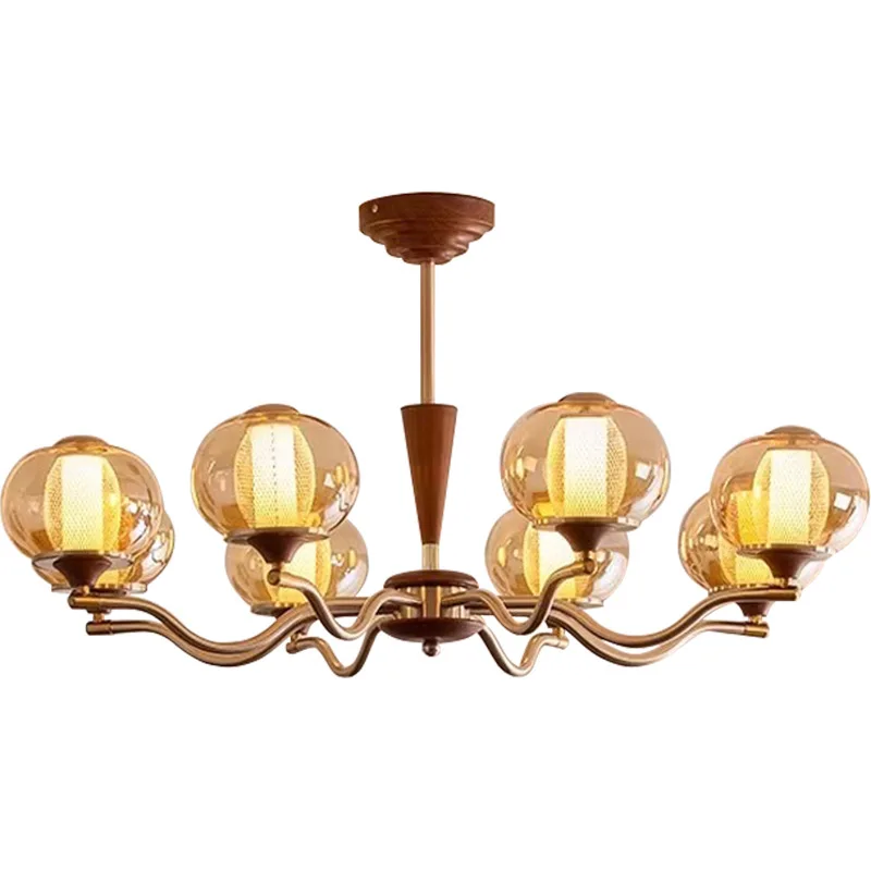 Medieval style living room chandelier, French light luxury atmosphere high-end glass dining room retro walnut pattern hall