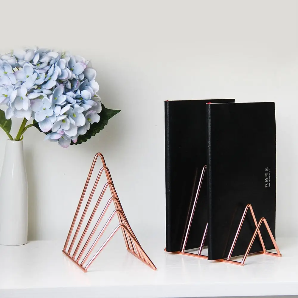 Creative Magzine Holder Bookshelf Desktop Organizer Student Stationary Record Rack Book Holder Triangle Bookend Iron Book Stand