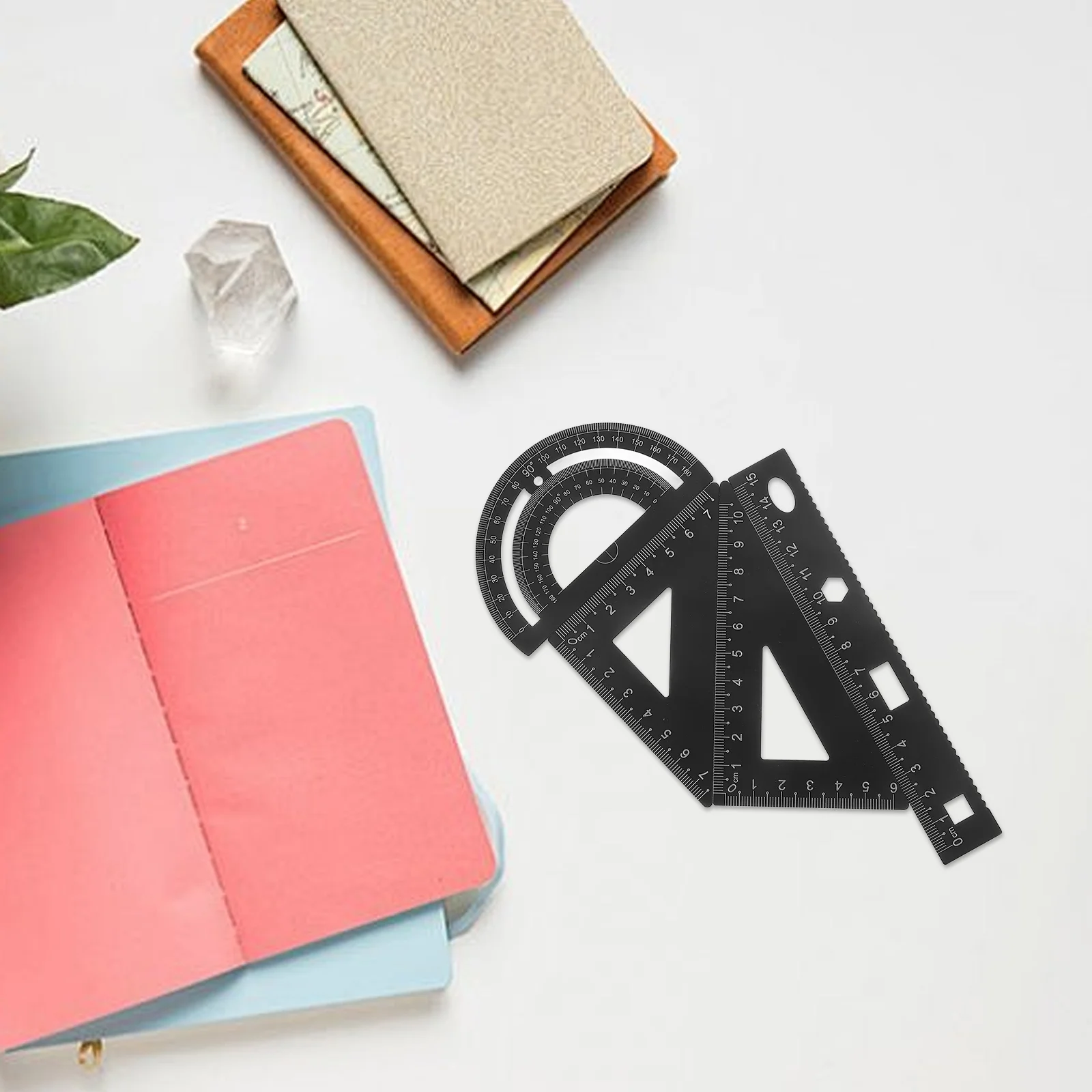 1 Set of 4PCS DIY Metal Ruler Sturdy Office Metal Ruler Ruler Stationery Set Triangular Plate Protractor Testing Ruler for Pupil