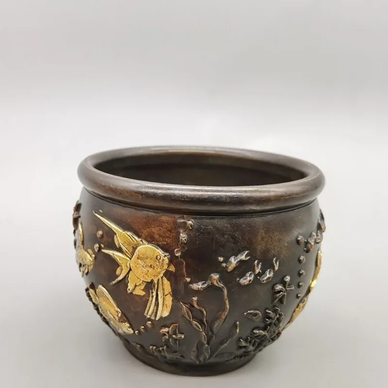 Antique-style distressed vase ornament, incense burner, ashtray, home living room gold-plated fish tank, copper de