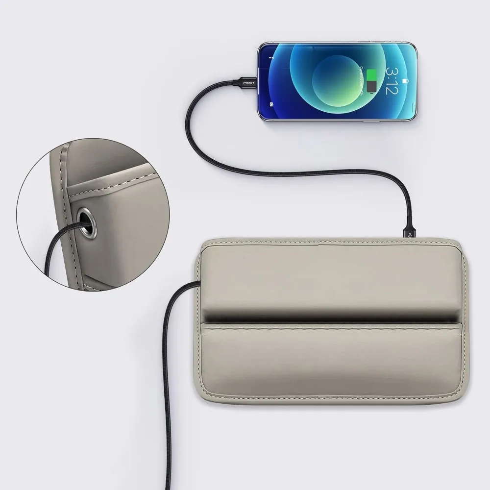 صندوق تخزين حشو فجوة مقعد السيارة للعناصر الصغيرة، إدراجات منظم من الجلد الفاخر بين مقعد السيارة ومساحة وحدة التحكم (رمادي) #3