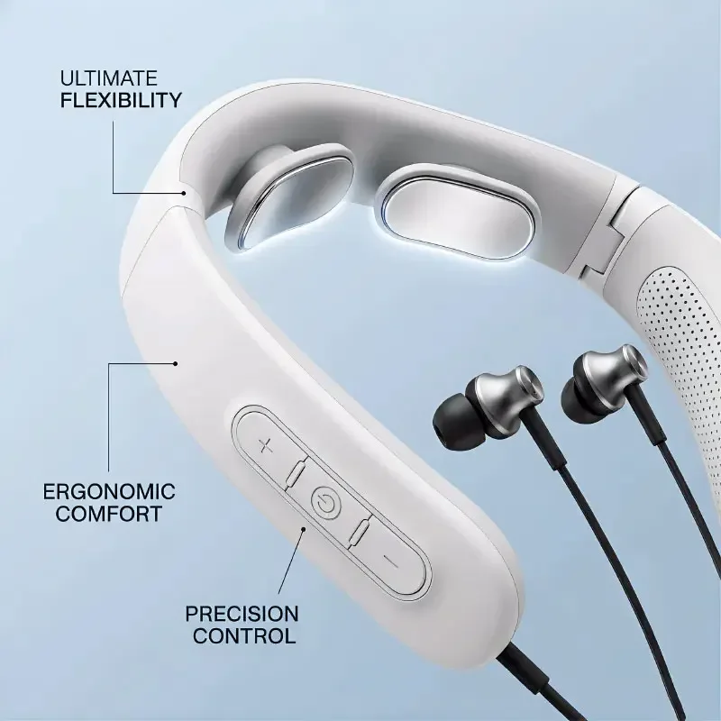 Neck Massager with Bluetooth Earphone, EMS Pulse Therapy, Heating, Pain Relief, Cervical Relaxation, Portable Health Care Device
