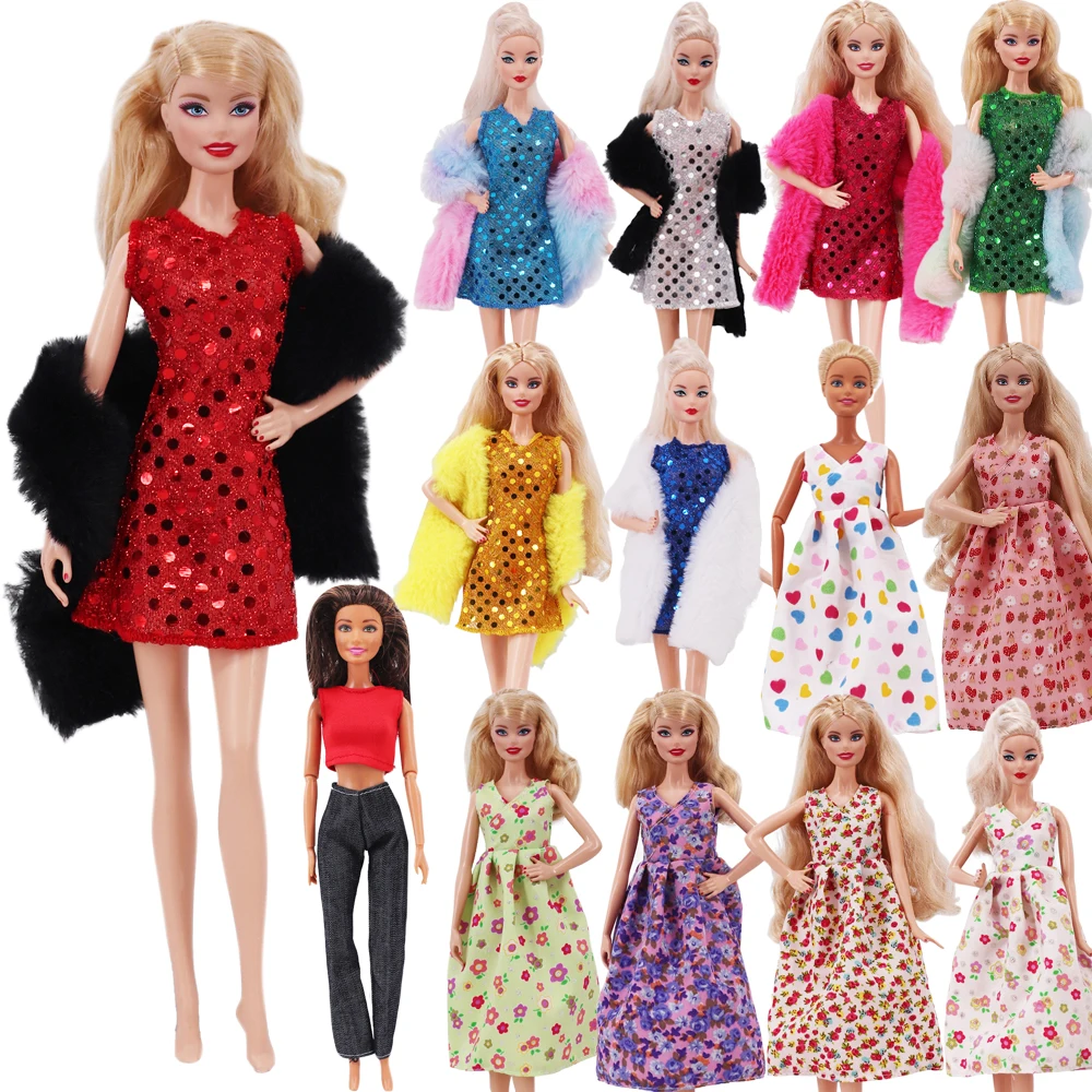 Doll Clothes Sequined Skirts Plush Jackets Daily Beautiful Outfits For 30CM&1/6 BJD Doll Sets，Holiday Gift Girl Toys　