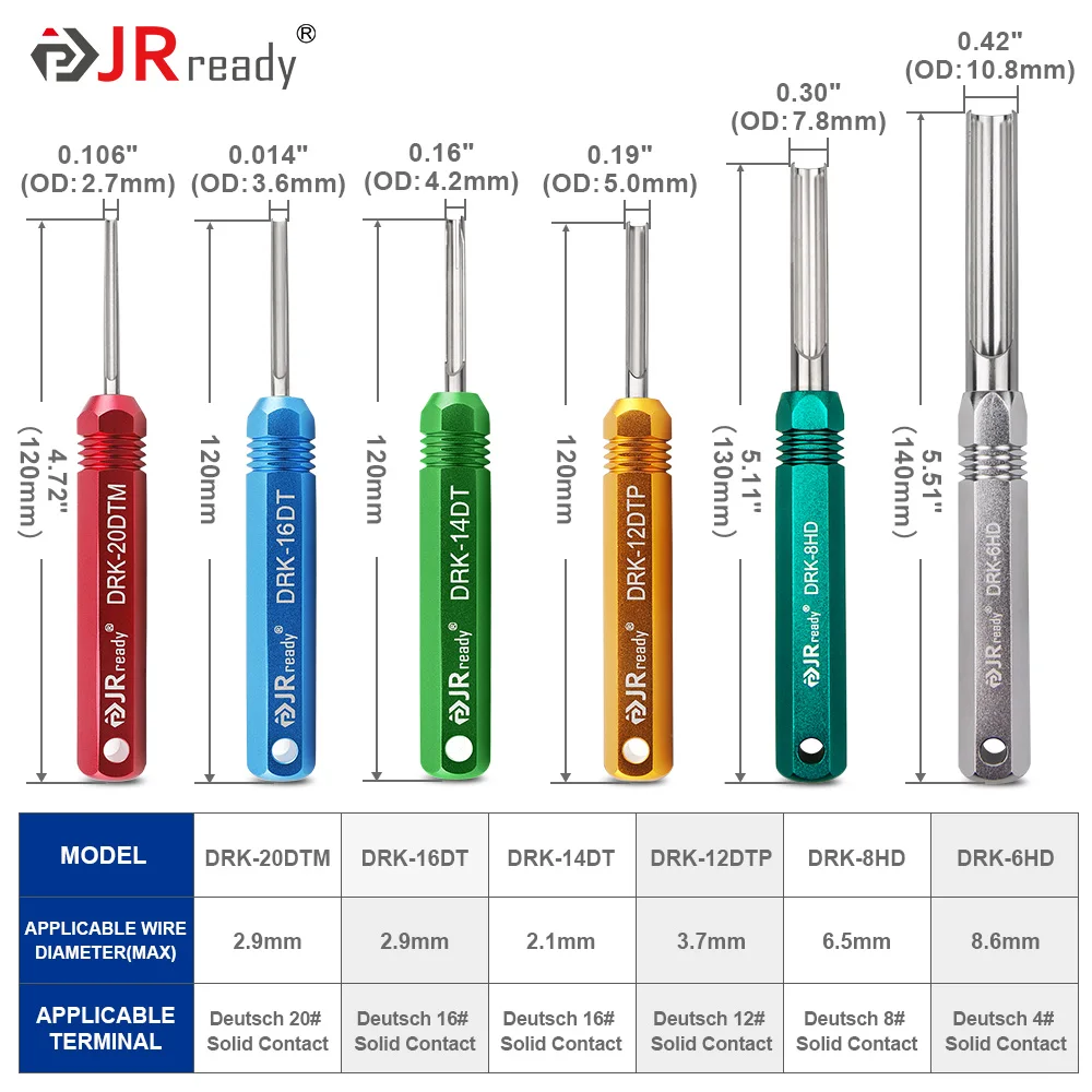 JRready ST5257 Deutsch Connector Tool Kit for 4#8#16#12#20#Solid/Stamped Contacts 6-22AWG, with Plastic DRK-RT1 Pin Removal Tool