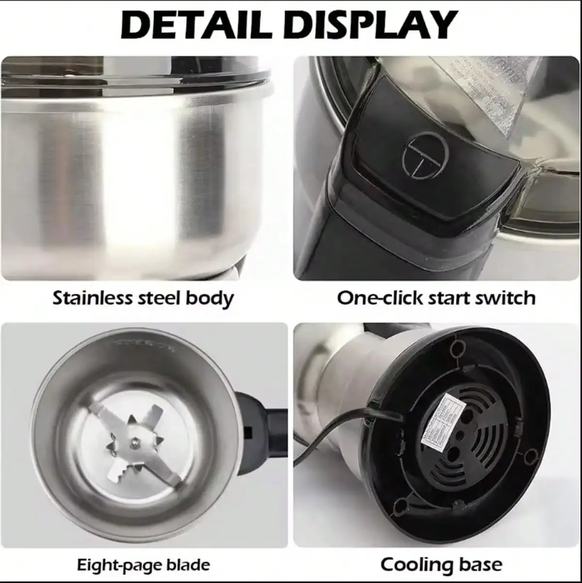 Coffee Grinder, 300W Powerful Motor, 4-Blade 304 Stainless Steel Electric Bean Grinder, 400G / 400ML / 14Oz Deep Grinding Chamber, 26000 RPM Dry Food Processor, One-Touch Control, Suitable For Coffee Beans, Spices And Nuts