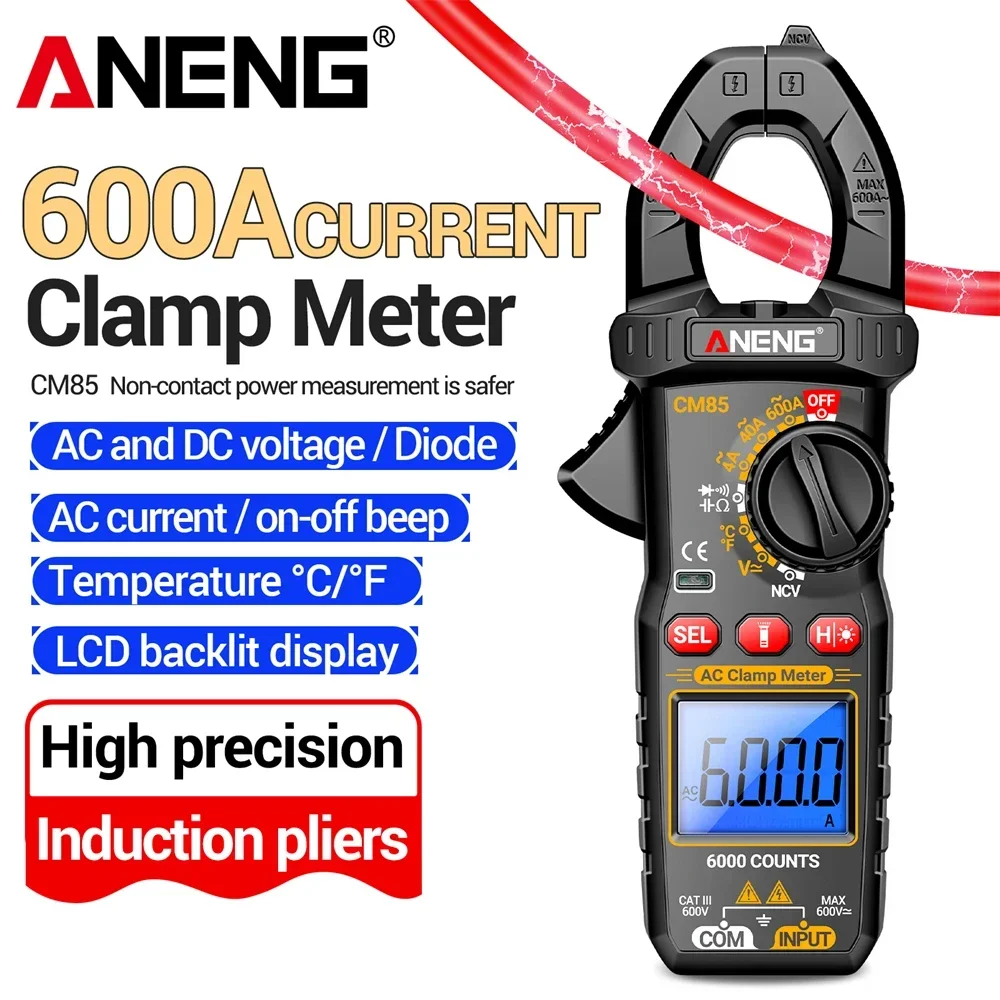 

CM85 Electrician Multimeter Test Tool - Non-contact Power Measurement Clamp Meter 600A Current 6000 Count High Precision NCV
