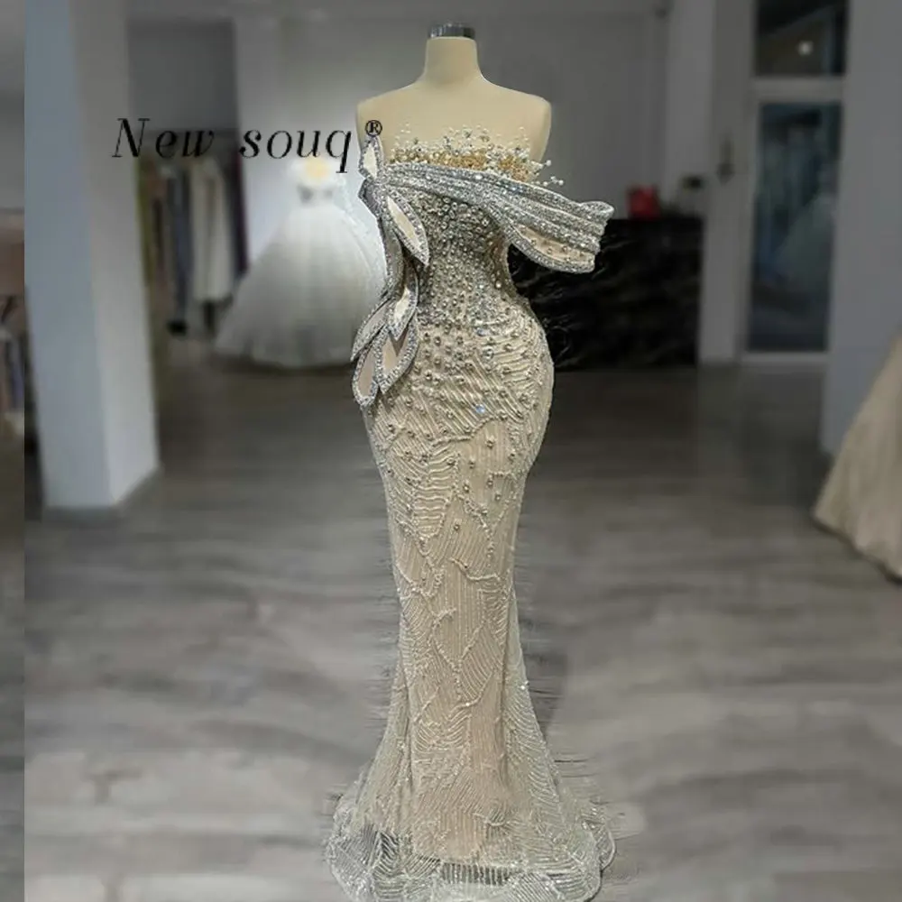 

Длинные платья русалки телесного цвета цвета шампанского для выпускного вечера 2026 Сверкающие кристаллы и бисер Свадебные платья для второго приема по индивидуальному заказу