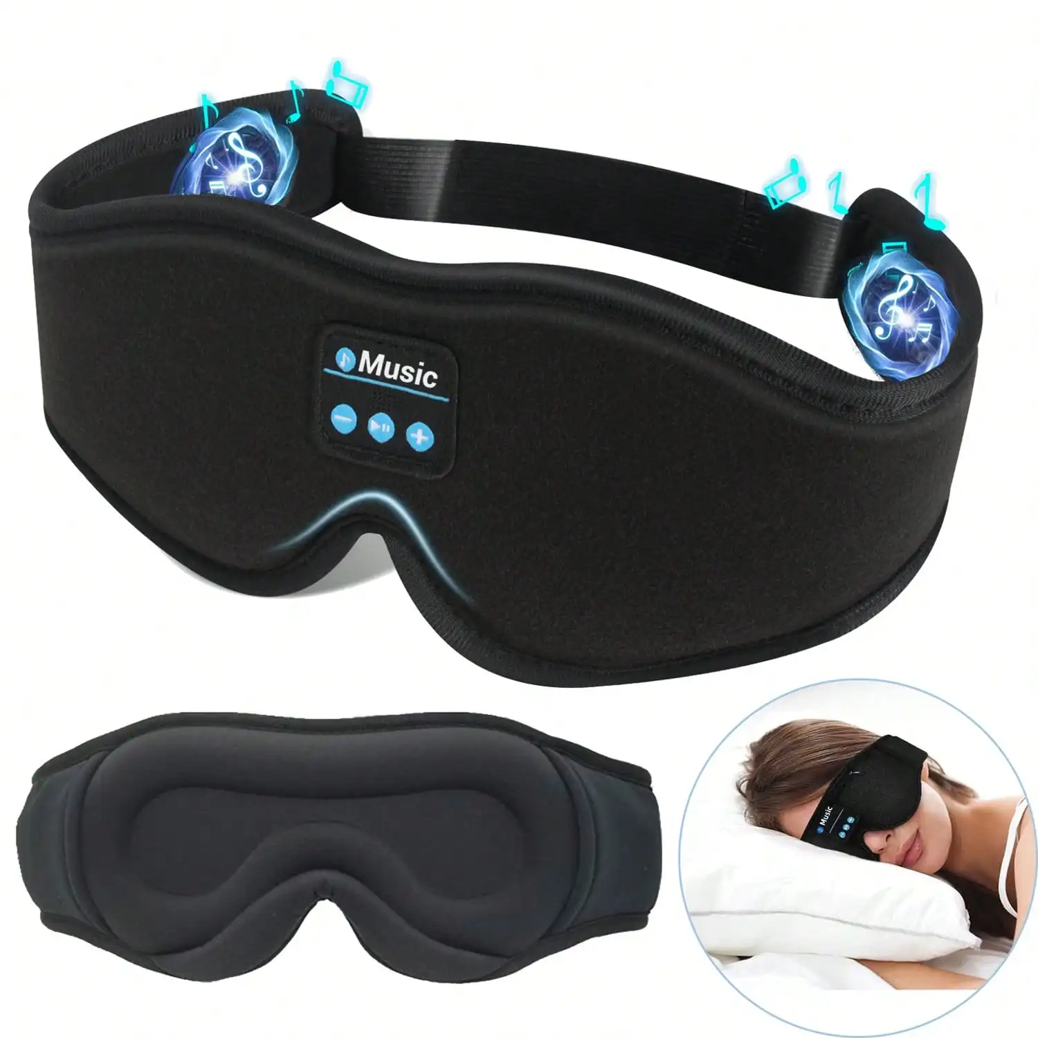 Wireless Sleep Eye Mask Headphones with Built-In Ultra-Thin HD Stereo Speakers, 3D Comfort Sleep Ear Mask Headset Unisex, Ideal for Insomnia Air Travel Meditation Yoga Jogging Fitness Use