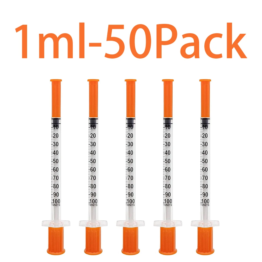 100/50 stuks 0,5/1 ml spuiten met naalden, individueel verpakt voor laboratorium- en dierenbenodigdheden