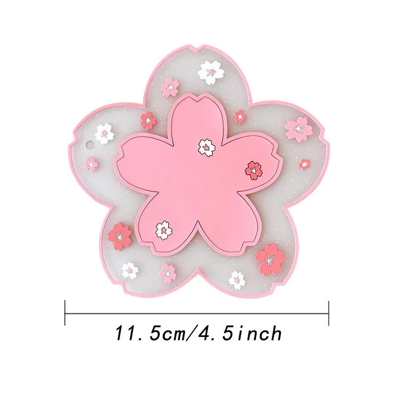 Cherry Blossom Silicone Cup Coaster Non-Slip Heat Insulation Mat for Coffee Tea Mug Cute Desktop Decorate Kitchen Table Placemat