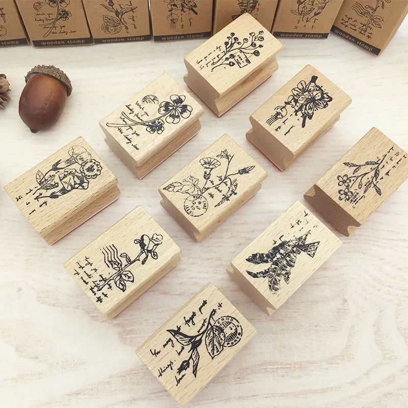 Tampons en bois DIY, motifs plantes et fleurs, pour scrapbooking, fabrication de cartes, journal créatif, fournitures de loisirs créatifs décoratives