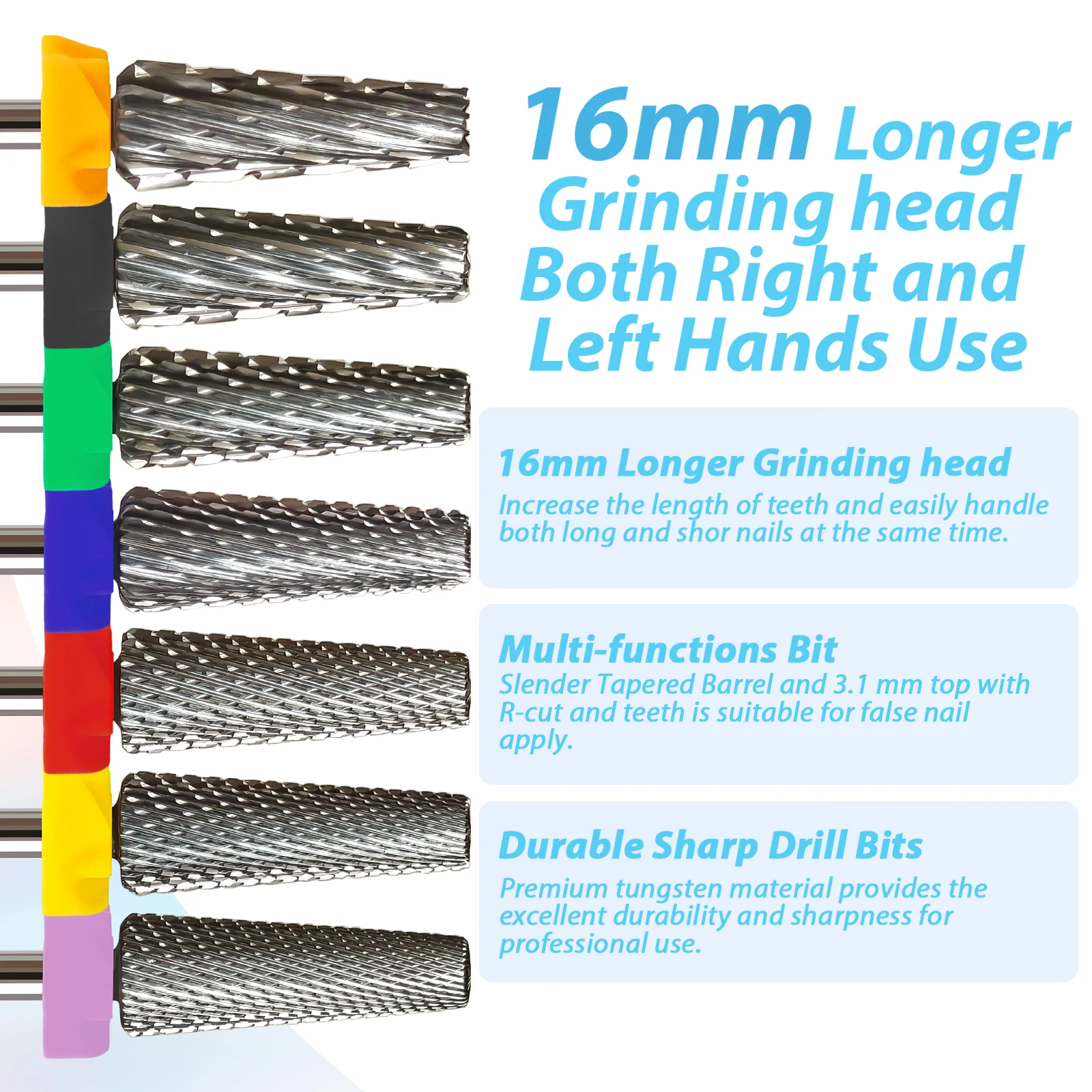 Lange Kreuz Cut 5 In 1 Hartmetall Nagel Bohrer Bits Zwei Möglichkeiten Links Rechts Rotation Cutter Maniküre Polieren Werkzeuge 3/32" – Detail 3