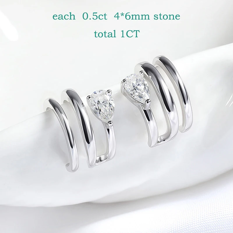 Smyoue 18K Plated Certified Full Moissanite Clip Earrings for Women Pear Cut Pure 925 Silver Lab Diamond Jewelry Wholesale