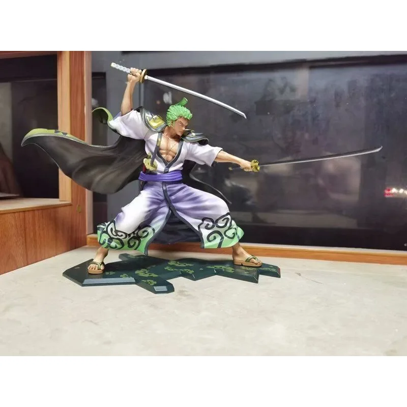 

ONE PIECE Roronoa Zoro Stauge Land of Harmony Kimono Samurai Uniform Three Knife Flow PVC Action Figure Collectible Model Toy