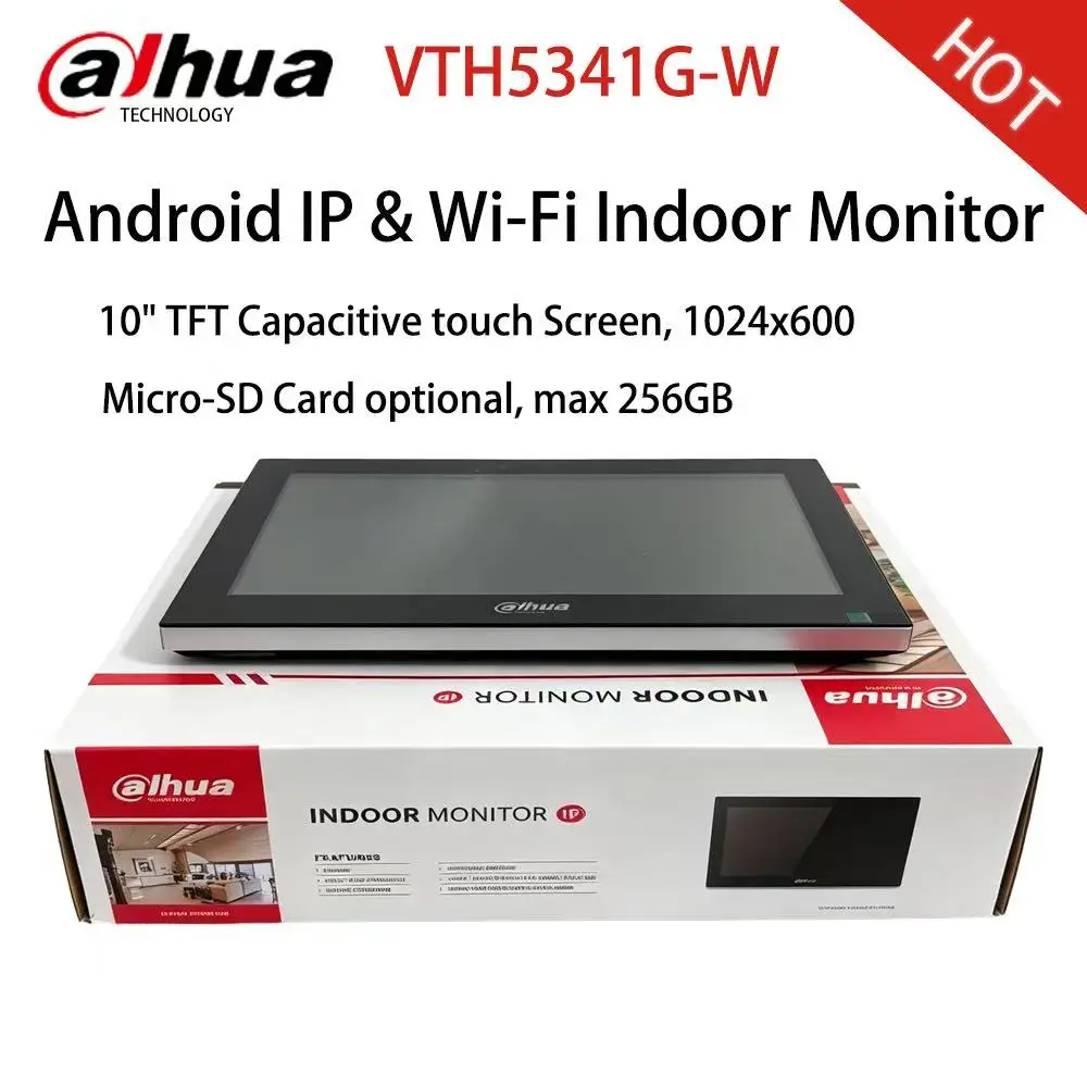 Dahua VTH5341G-W Original Android IP & Wi-Fi Indoor Monitor 10'' Touch Screen IP Camera Monitor With PoE RS-485 Port MultiLang