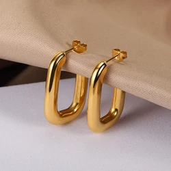 Stainless Steel Earrings for Women Waterproof Gold Color Square Stud Earrings 2024 Trend Ear Buckle Couple Wedding Jewelry Gift