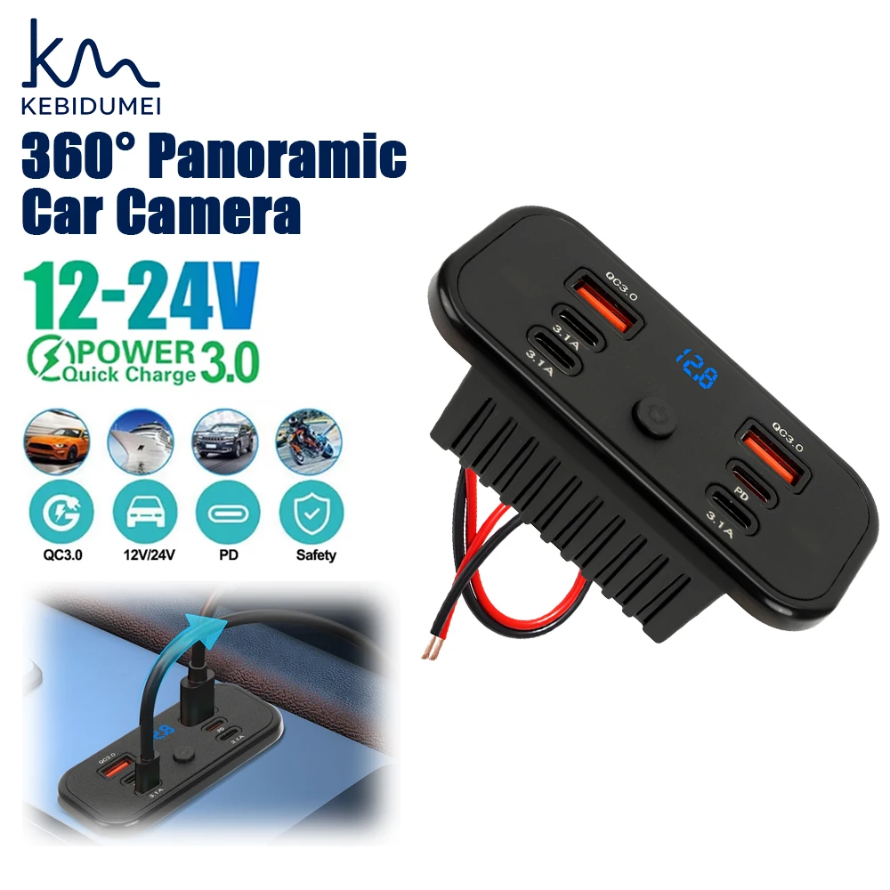 

6Ports 12-24V USB Outlet Fast Car Charging PD QC3.0 Socket Wall Mount Charger Power Panel for Bus Boat Truck RV Car Accessories