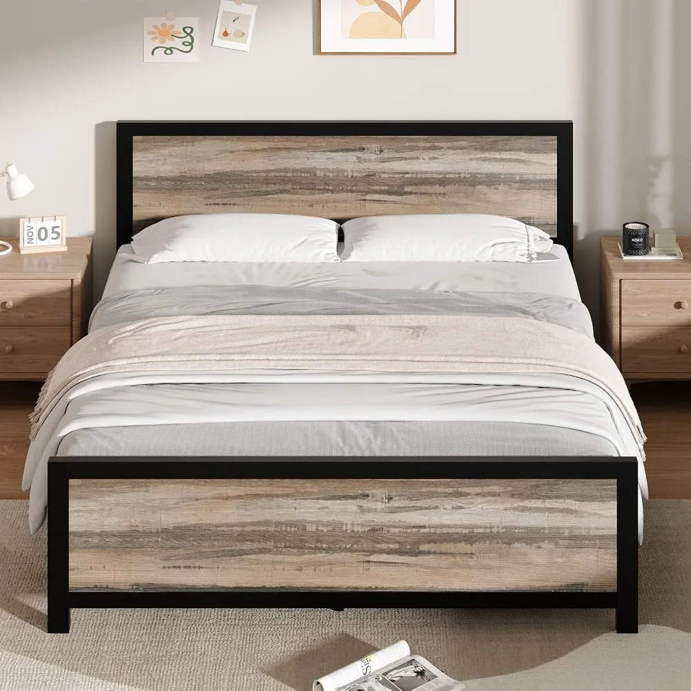 Catrimown Marco de cama Queen con cabecera, marco de cama de metal tamaño Queen, marco de cama con plataforma de metal resistente, almacenamiento debajo de la cama, No