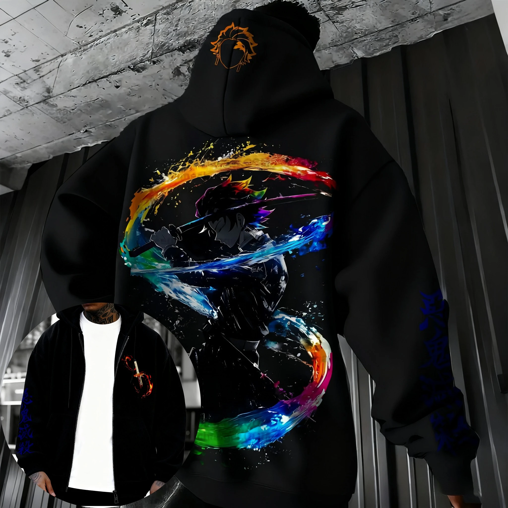 Demon Slayer Anime Zipper Hoodie 2025 Unisex Autumn/Winter New Kamado Tanjirou Printed Street Hip Hop Trendy Casual Loose Top