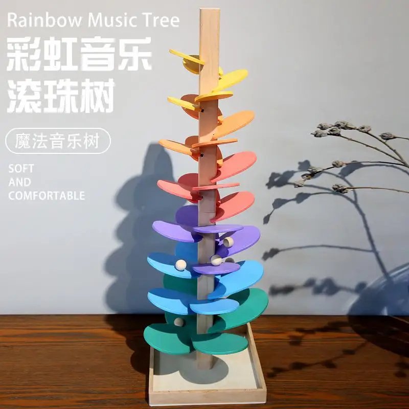 Montessori Wooden Rainbow Petals Music Tree Building Blocks Toy Magic Music Creative Children's Educational Toys Birthday Gift