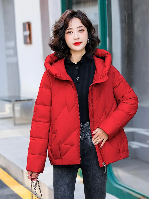 Women's Short Winter Cotton Jacket Warm New Loose Hooded Thick Cotton Coat Trendy Quilted Cotton Padded Jacket Parkas Clothing