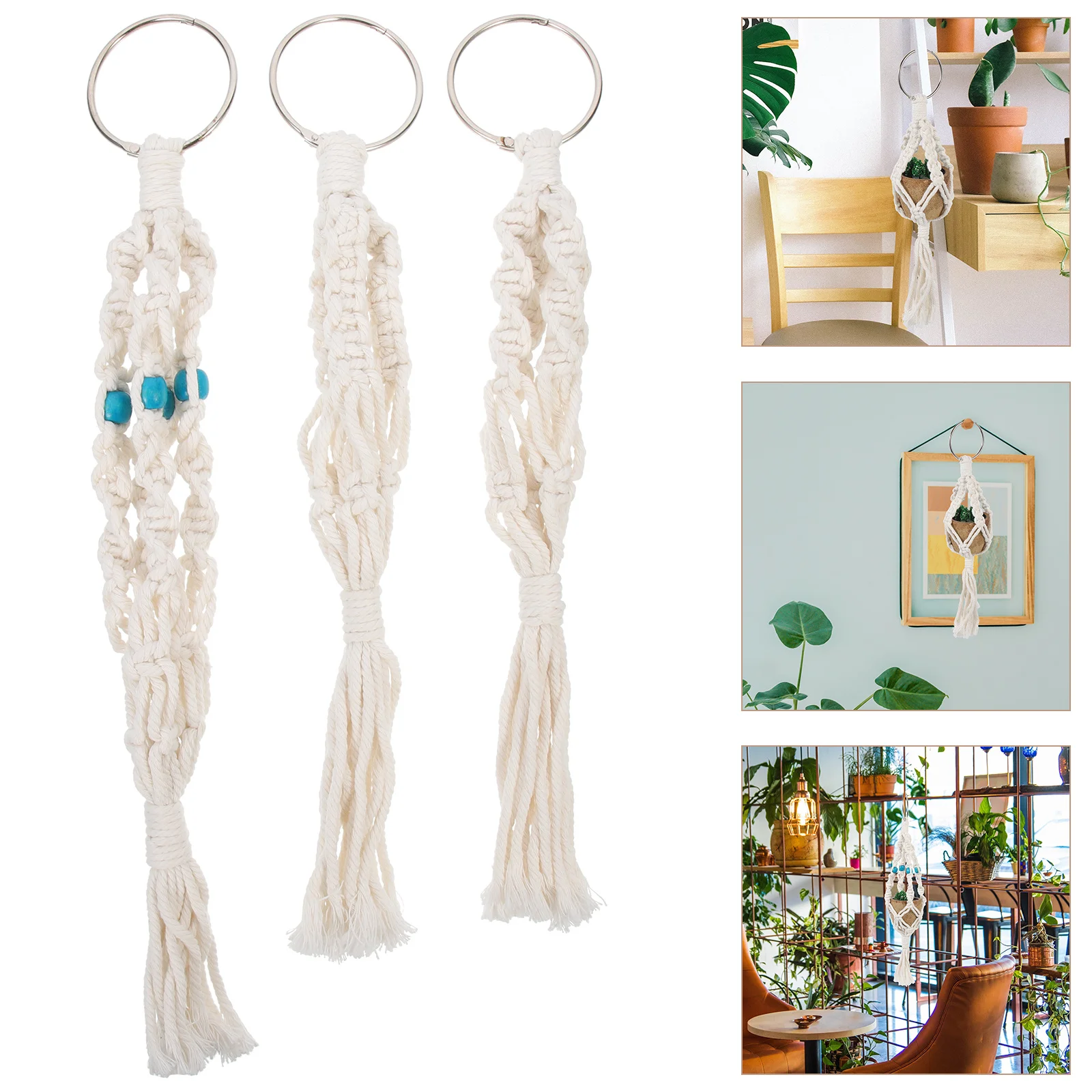 

3Pcs Macrame Plant Hangers Hanging Planter Baskets Cotton Rope Flower Pot Holder Indoor Wall Mount Woven Tassel Stylish Decor