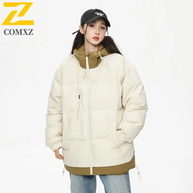 COMXZ Premium New Cotton Coat Youth Thermal Men Winter Fake Two Piece Thickened Jacket Hooded Trendy Unisex breathable Outerwear