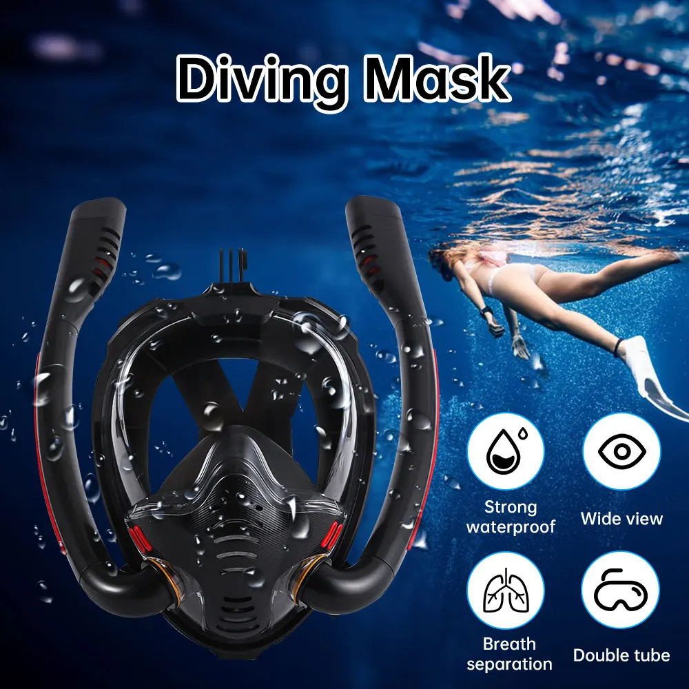 Snorkeling Mask Double Tube Silicone Full Dry Diving Mask Adults Swimming Mask Diving Goggles Underwater Breathing Apparatus