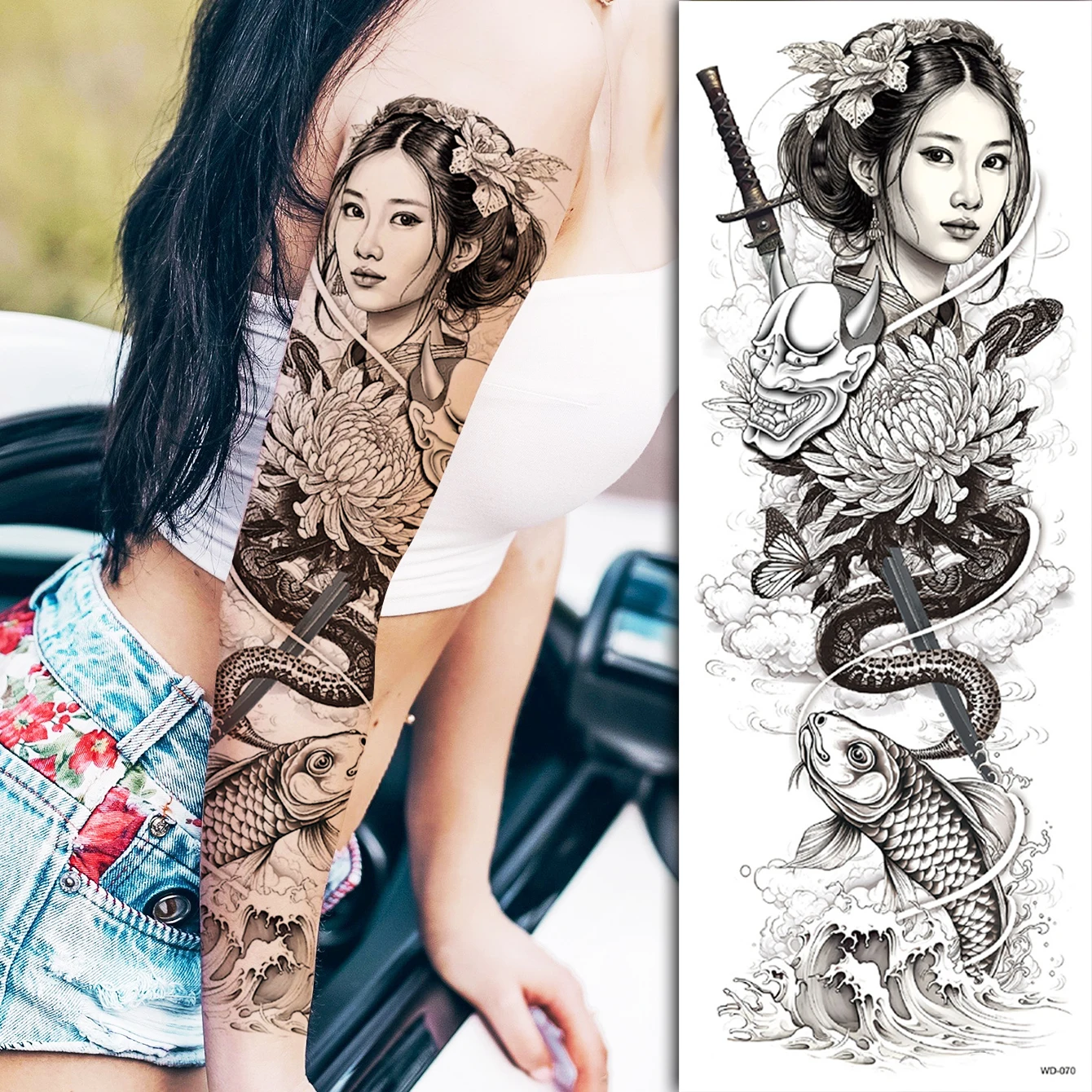 Waterproof Temporary Tattoo Sticker Woman prajna Snake Carp Flower Butterfly Owl Fake Tatto Flash Tatoo Tato for Girl Women Men