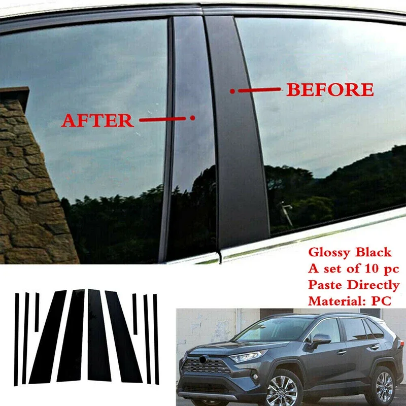 

Fit For Toyota RAV4 2019 2020 2021 2022 2023 Glossy Piano Black Pillar Posts Window Decor Door Side Mouliding Trim Cover